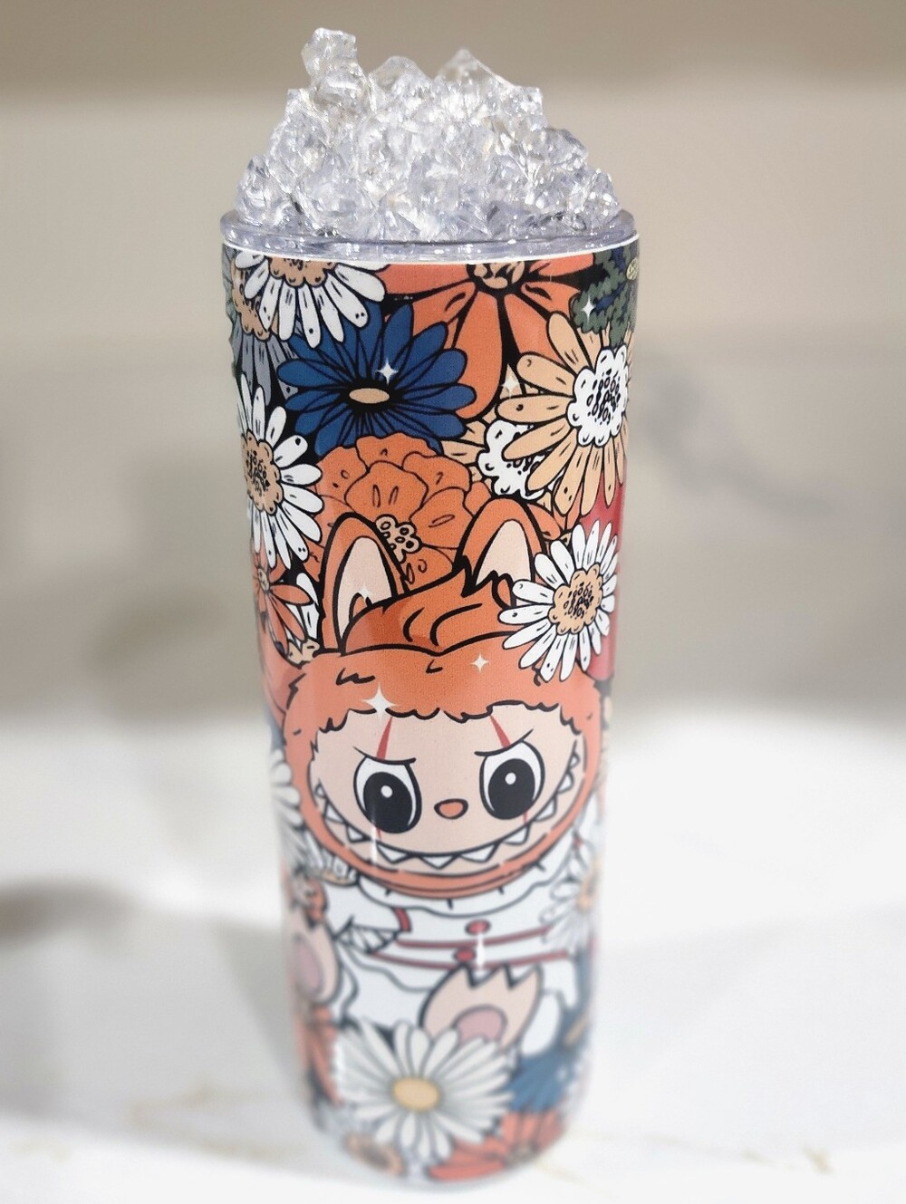 Labubu Horror Movie Characters  Floral Tumbler with Faux Ice Lid 20oz